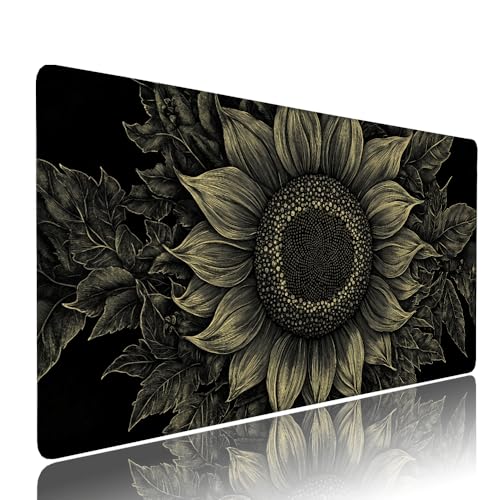 Gaming Mauspad XXL 1200x600x3mm Schwarz Sonnenblume Mousepad Groß Desk mat, üro Zubehör Unterlage Schreibtisch WassXerdicht mit Vernähten Kanten und rutschfeste Gummibasis, für Laptop und PC d-476 von Liutuedy