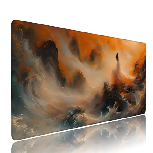 Gelb Abstrakt Schreibtischunterlage Mousepad XXL Gaming Mauspad Büro Zubehör Klein Mouse Pad Pc Desk Mat Groß, WassXerdicht Anti-Rutsch Gummibasis Vernähte Kanten 1400x600x3mm für Home Office d-559 von Liutuedy