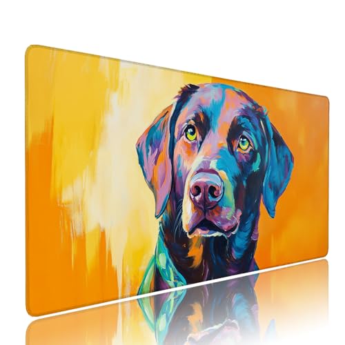 Gelb Hund Schreibtischunterlage Mousepad xxl Gaming Mauspad Büro Zubehör Klein Mouse Pad Pc Desk Mat Groß,Anti-Rutsch Gummibasis Vernähte Kanten 1400x600x3mm Schreibtisch Schutz, für Home Office d-576 von Liutuedy