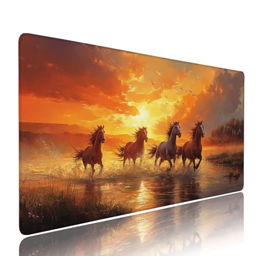 Gelb Pferd Schreibtischunterlage Mousepad XXL Gaming Mauspad Büro Zubehör Klein Mouse Pad Pc Desk Mat Groß, WassXerdicht Anti-Rutsch Gummibasis Vernähte Kanten 1400x600x3mm für Home Office d-603 von Liutuedy