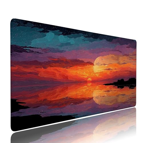 Gelb Sonnenuntergang Schreibtischunterlage Mousepad XXL Gaming Mauspad Büro Zubehör Klein Mouse Pad Pc Desk Mat,WassXerdicht Anti-Rutsch Gummibasis Vernähte Kanten 1400x600x3mm für Home Office d-596 von Liutuedy
