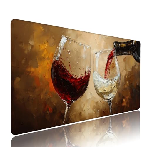 Gelb Weinglas Schreibtischunterlage Mousepad XXL Gaming Mauspad Büro Zubehör Klein Mouse Pad Pc Desk Mat Groß, WassXerdicht Anti-Rutsch Gummibasis Vernähte Kanten 1400x600x3mm für Home Office d-586 von Liutuedy