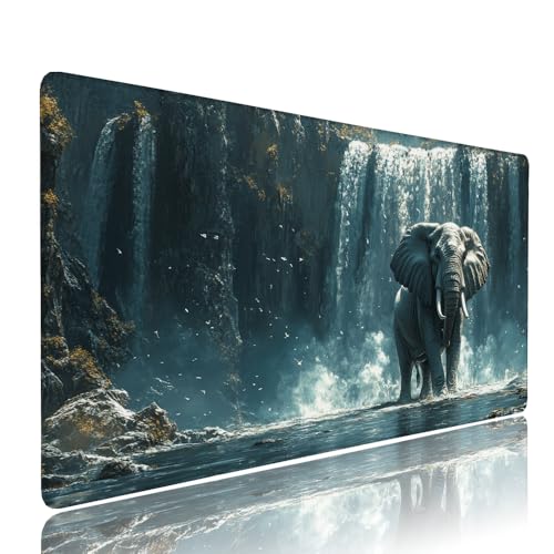 Grau Elefant Schreibtischunterlage Mousepad XXL Gaming Mauspad Büro Zubehör Klein Mouse Pad Pc Desk Mat Groß, WassXerdicht Anti-Rutsch Gummibasis Vernähte Kanten 1400x600x3mm für Home Office d-650 von Liutuedy