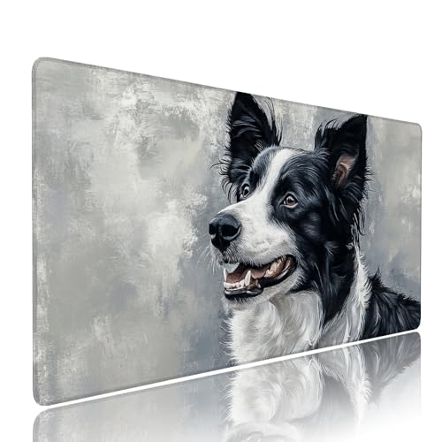Grau Hund Schreibtischunterlage Mousepad xxl Gaming Mauspad Büro Zubehör Klein Mouse Pad Pc Desk Mat Groß,Anti-Rutsch Gummibasis Vernähte Kanten 1400x600x3mm Schreibtisch Schutz, für Home Office d-656 von Liutuedy