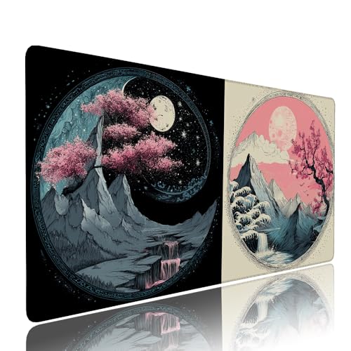 Landschaft Mond Schreibtischunterlage Mousepad XXL Gaming Mauspad Büro Zubehör Klein Mouse Pad Pc Desk Mat Groß, WassXerdicht Anti-Rutsch Gummibasis Vernähte Kanten 1400x600x3mm für Home Office d-289 von Liutuedy