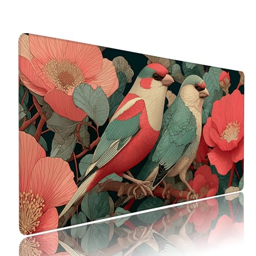 Rosa Vogel Schreibtischunterlage Mousepad XXL Gaming Mauspad Büro Zubehör Klein Mouse Pad Pc Desk Mat Groß, WassXerdicht Anti-Rutsch Gummibasis Vernähte Kanten 1400x600x3mm für Home Office d-288 von Liutuedy