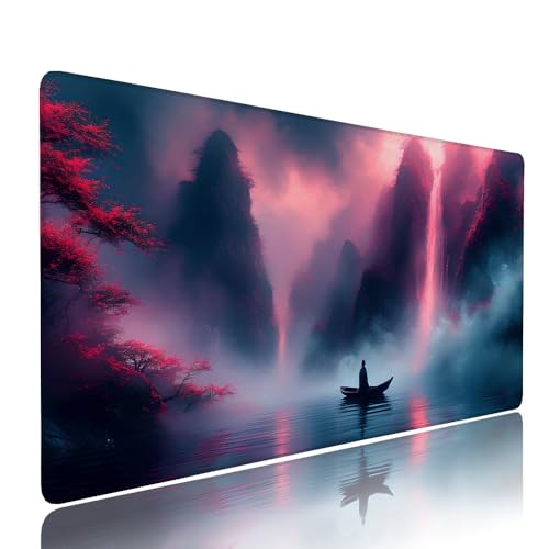 Rot Berg Schreibtischunterlage Mousepad xxl Gaming Mauspad Büro Zubehör Klein Mouse Pad Pc Desk Mat Groß, Anti-Rutsch Gummibasis Vernähte Kanten 1400x600x3mm Schreibtisch Schutz, für Home Office d-550 von Liutuedy