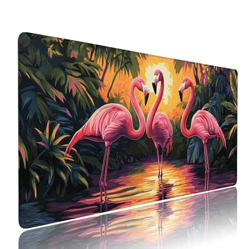 Rot Flamingo Schreibtischunterlage Mousepad XXL Gaming Mauspad Büro Zubehör Klein Mouse Pad Pc Desk Mat Groß, WassXerdicht Anti-Rutsch Gummibasis Vernähte Kanten 800x300x3mm für Home Office d-535 von Liutuedy
