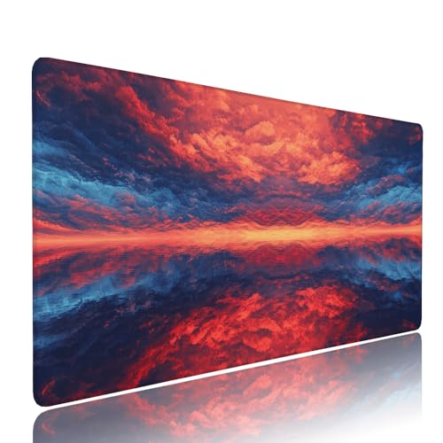 Rot Sonnenuntergang Schreibtischunterlage Mousepad XXL Gaming Mauspad Büro Zubehör Klein Mouse Pad Pc Desk Mat, WassXerdicht Anti-Rutsch Gummibasis Vernähte Kanten 1400x600x3mm für Home Office d-546 von Liutuedy