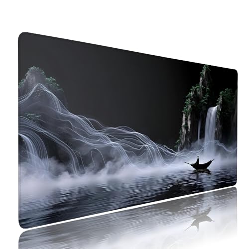 Schwarz Abstrakt Schreibtischunterlage Mousepad xxl Gaming Mauspad Büro Zubehör Klein Mouse Pad Pc Desk Mat Groß, WassXerdicht Anti-Rutsch Gummibasis Vernähte Kanten 1400x600x3mm für Home Office d-296 von Liutuedy