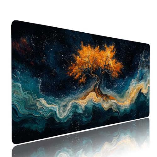 Schwarz Abstrakt Schreibtischunterlage Mousepad xxl Gaming Mauspad Büro Zubehör Klein Mouse Pad Pc Desk Mat Groß, WassXerdicht Anti-Rutsch Gummibasis Vernähte Kanten 1400x600x3mm für Home Office d-327 von Liutuedy