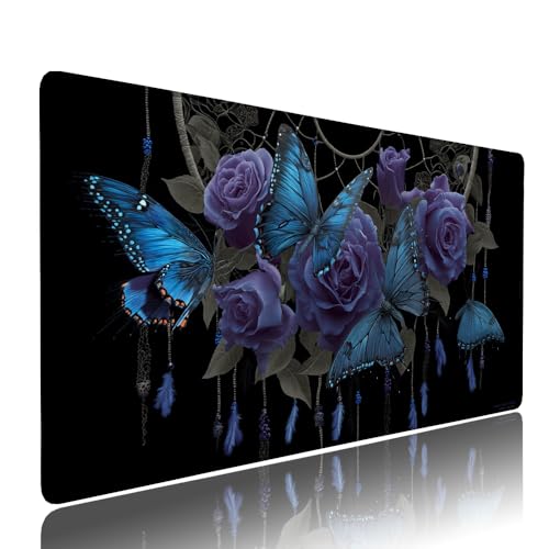 Schwarz Blume Schreibtischunterlage Mousepad XXL Gaming Mauspad Büro Zubehör Klein Mouse Pad Pc Desk Mat Groß, WassXerdicht Anti-Rutsch Gummibasis Vernähte Kanten 1400x600x3mm für Home Office d-363 von Liutuedy
