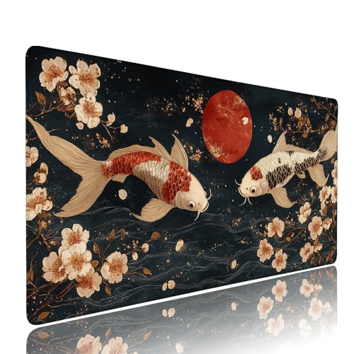 Schwarz Fisch Schreibtischunterlage Mousepad XXL Gaming Mauspad Büro Zubehör Klein Mouse Pad Pc Desk Mat Groß, WassXerdicht Anti-Rutsch Gummibasis Vernähte Kanten 1400x600x3mm für Home Office d-506 von Liutuedy