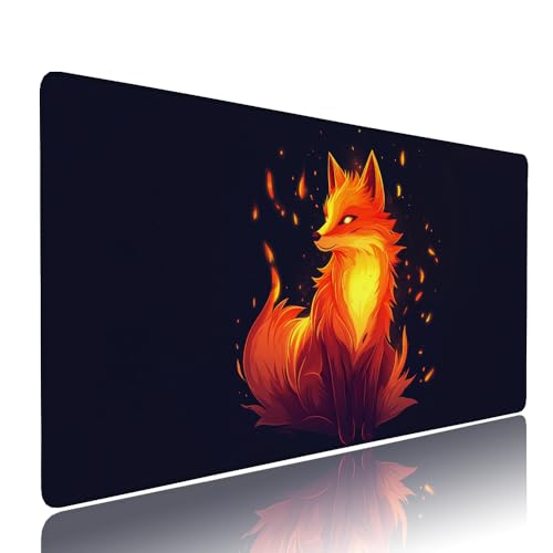 Schwarz Fuchs Schreibtischunterlage Mousepad XXL Gaming Mauspad Büro Zubehör Klein Mouse Pad Pc Desk Mat Groß, WassXerdicht Anti-Rutsch Gummibasis Vernähte Kanten 1400x600x3mm für Home Office d-350 von Liutuedy