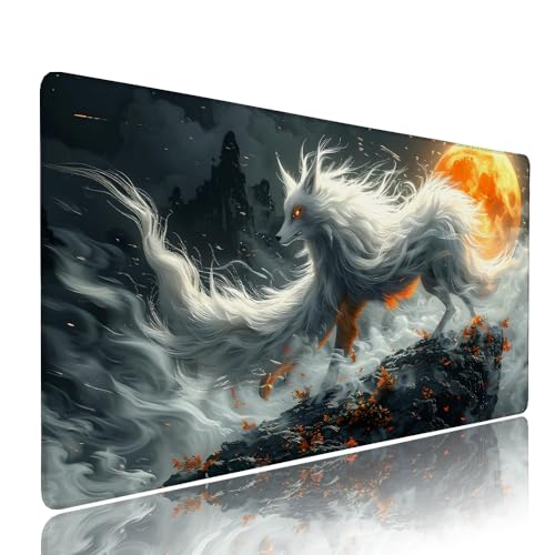 Schwarz Fuchs Schreibtischunterlage Mousepad XXL Gaming Mauspad Büro Zubehör Klein Mouse Pad Pc Desk Mat Groß, WassXerdicht Anti-Rutsch Gummibasis Vernähte Kanten 1400x600x3mm für Home Office d-348 von Liutuedy