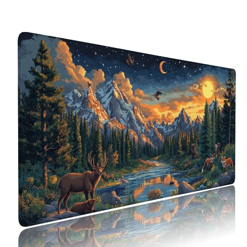 Schwarz Landschaft Schreibtischunterlage Mousepad XXL Gaming Mauspad Büro Zubehör Klein Mouse Pad Pc Desk Mat, WassXerdicht Anti-Rutsch Gummibasis Vernähte Kanten 1400x600x3mm für Home Office d-334 von Liutuedy