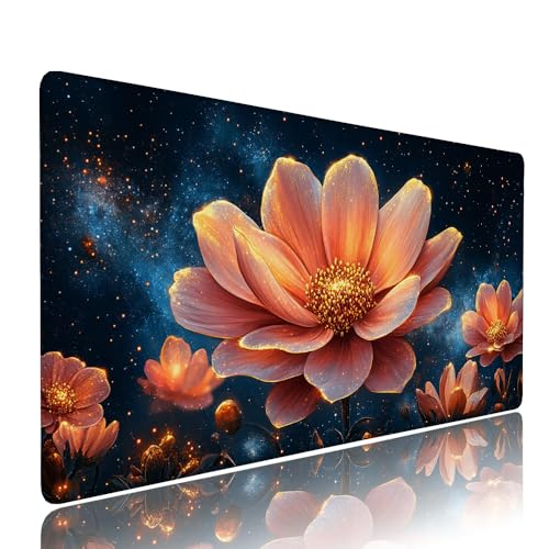 Schwarz Lotus Schreibtischunterlage Mousepad XXL Gaming Mauspad Büro Zubehör Klein Mouse Pad Pc Desk Mat Groß, WassXerdicht Anti-Rutsch Gummibasis Vernähte Kanten 1400x600x3mm für Home Office d-394 von Liutuedy