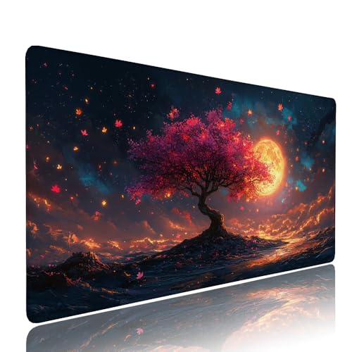 Schwarz Mond Schreibtischunterlage Mousepad XXL Gaming Mauspad Büro Zubehör Klein Mouse Pad Pc Desk Mat Groß, WassXerdicht Anti-Rutsch Gummibasis Vernähte Kanten 1400x600x3mm für Home Office d-524 von Liutuedy
