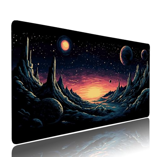 Schwarz Sternenhimmel Schreibtischunterlage Mousepad XXL Gaming Mauspad Büro Zubehör Klein Mouse Pad Pc Desk Mat,WassXerdicht Anti-Rutsch Gummibasis Vernähte Kanten 1400x600x3mm für Home Office d-481 von Liutuedy