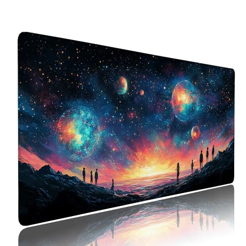 Schwarz Sternenhimmel Schreibtischunterlage Mousepad XXL Gaming Mauspad Büro Zubehör Klein Mouse Pad Pc Desk Mat,WassXerdicht Anti-Rutsch Gummibasis Vernähte Kanten 1400x600x3mm für Home Office d-491 von Liutuedy