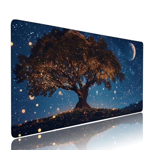 Schwarz Sternenhimmel Schreibtischunterlage Mousepad XXL Gaming Mauspad Büro Zubehör Klein Mouse Pad Pc Desk Mat,WassXerdicht Anti-Rutsch Gummibasis Vernähte Kanten 1400x600x3mm für Home Office d-482 von Liutuedy