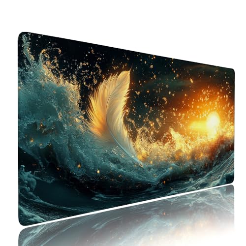 Schwarz Wellen Schreibtischunterlage Mousepad XXL Gaming Mauspad Büro Zubehör Klein Mouse Pad Pc Desk Mat Groß, WassXerdicht Anti-Rutsch Gummibasis Vernähte Kanten 1400x600x3mm für Home Office d-344 von Liutuedy