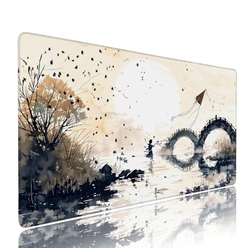 Weiß Abstrakt Schreibtischunterlage Mousepad XXL Gaming Mauspad Büro Zubehör Klein Mouse Pad Pc Desk Mat Groß, WassXerdicht Anti-Rutsch Gummibasis Vernähte Kanten 1400x600x3mm für Home Office d-7 von Liutuedy