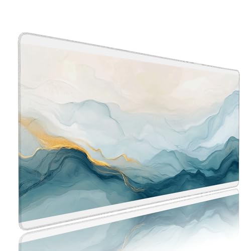 Weiß Abstrakt Schreibtischunterlage Mousepad XXL Gaming Mauspad Büro Zubehör Klein Mouse Pad Pc Desk Mat Groß, WassXerdicht Anti-Rutsch Gummibasis Vernähte Kanten 800x300x3mm für Home Office d-3 von Liutuedy