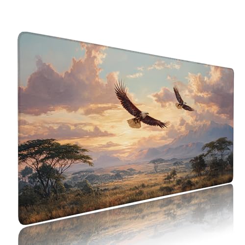 Weiß Adler Schreibtischunterlage Mousepad xxl Gaming Mauspad Büro Zubehör Klein Mouse Pad Pc Desk Mat Groß,Anti-Rutsch Gummibasis Vernähte Kanten 1400x600x3mm Schreibtisch Schutz, für Home Office d-29 von Liutuedy