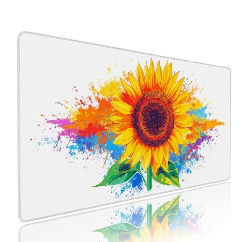 Weiß Blume Schreibtischunterlage Mousepad xxl Gaming Mauspad Büro Zubehör Klein Mouse Pad Pc Desk Mat Groß,Anti-Rutsch Gummibasis Vernähte Kanten 1400x600x3mm Schreibtisch Schutz, für Home Office d-19 von Liutuedy