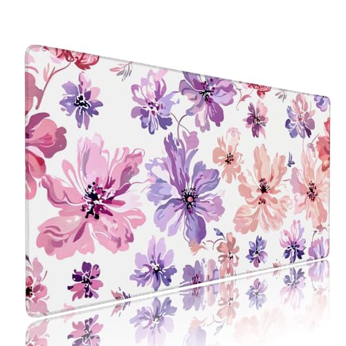 Weiß Blume Schreibtischunterlage Mousepad xxl Gaming Mauspad Büro Zubehör Klein Mouse Pad Pc Desk Mat Groß,Anti-Rutsch Gummibasis Vernähte Kanten 1400x600x3mm Schreibtisch Schutz, für Home Office d-20 von Liutuedy