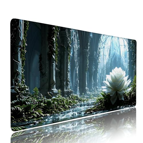 Weiß Blume Schreibtischunterlage Mousepad xxl Gaming Mauspad Büro Zubehör Klein Mouse Pad Pc Desk Mat Groß,Anti-Rutsch Gummibasis Vernähte Kanten 1400x600x3mm Schreibtisch Schutz, für Home Office d-24 von Liutuedy