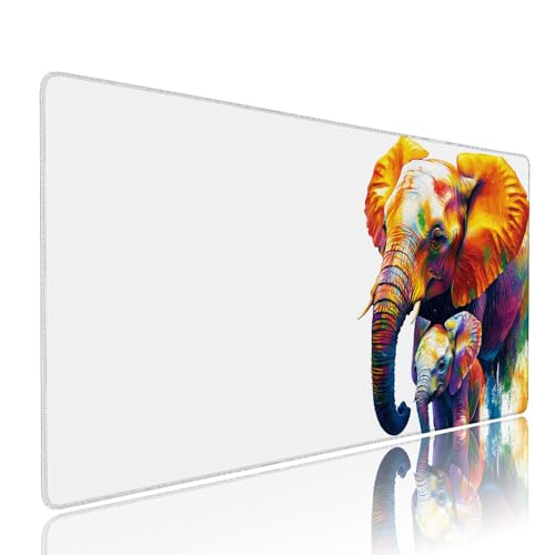 Weiß Elefant Schreibtischunterlage Mousepad XXL Gaming Mauspad Büro Zubehör Klein Mouse Pad Pc Desk Mat Groß, WassXerdicht Anti-Rutsch Gummibasis Vernähte Kanten 1400x600x3mm für Home Office d-8 von Liutuedy