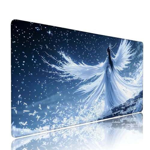 Weiß Flügel Schreibtischunterlage Mousepad xxl Gaming Mauspad Büro Zubehör Klein Mouse Pad Pc Desk Mat Groß,Anti-Rutsch Gummibasis Vernähte Kanten 1000x500x3mm Schreibtisch Schutz, für Home Office d-1 von Liutuedy