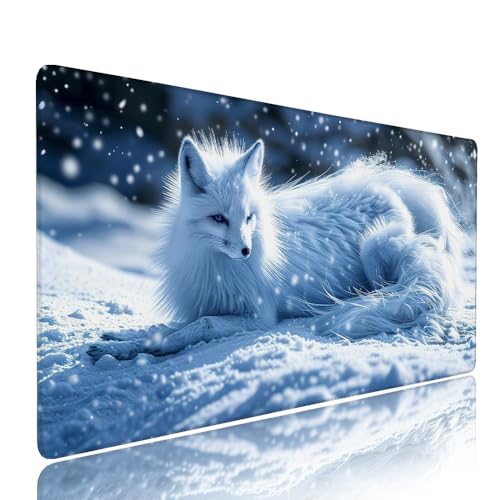 Weiß Fuchs Schreibtischunterlage Mousepad xxl Gaming Mauspad Büro Zubehör Klein Mouse Pad Pc Desk Mat Groß, Anti-Rutsch Gummibasis Vernähte Kanten 700x300x3mm Schreibtisch Schutz, für Home Office d-16 von Liutuedy