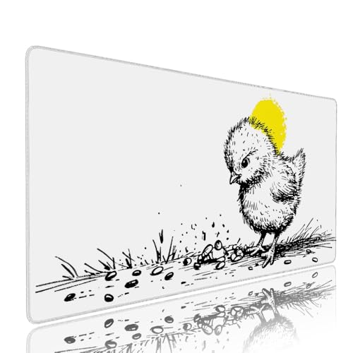 Weiß Huhn Schreibtischunterlage Mousepad XXL Gaming Mauspad Büro Zubehör Klein Mouse Pad Pc Desk Mat Groß, Anti-Rutsch Gummibasis Vernähte Kanten 700x300x3mm Schreibtisch Schutz, für Home Office d-27 von Liutuedy
