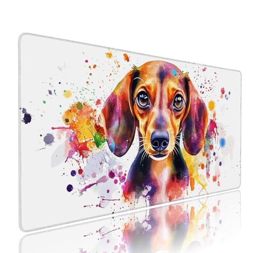 Weiß Hund Schreibtischunterlage Mousepad XXL Gaming Mauspad Büro Zubehör Klein Mouse Pad Pc Desk Mat Groß, Anti-Rutsch Gummibasis Vernähte Kanten 900x500x3mm Schreibtisch Schutz, für Home Office d-13 von Liutuedy