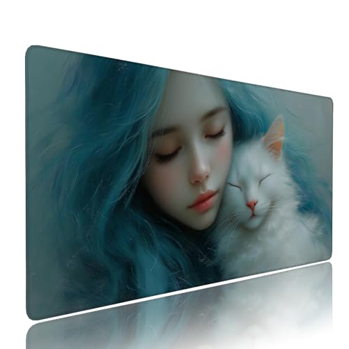 Weiß Katze Schreibtischunterlage Mousepad xxl Gaming Mauspad Büro Zubehör Klein Mouse Pad Pc Desk Mat Groß, Anti-Rutsch Gummibasis Vernähte Kanten 900x500x3mm Schreibtisch Schutz, für Home Office d-36 Weiß Katze Schreibtischunterlage Mousepad xxl Gaming Mauspad Büro Zubehör Klein Mouse Pad Pc Desk Mat Groß, Anti-Rutsch Gummibasis Vernähte Kanten 900x500x3mm Schreibtisch Schutz, für Home Office d-36 von Liutuedy