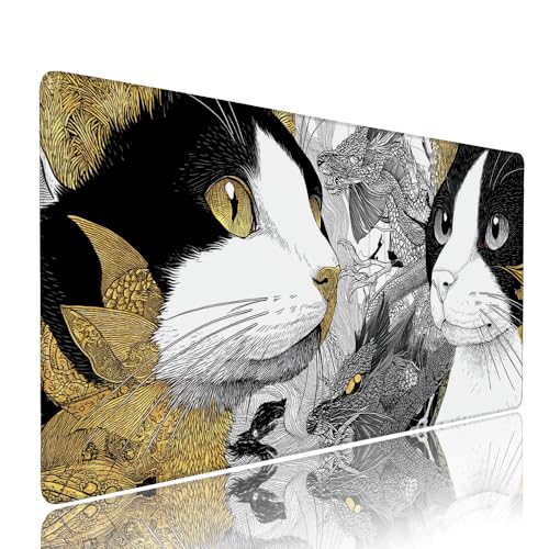 Weiß Katze Schreibtischunterlage Mousepad xxl Gaming Mauspad Büro Zubehör Klein Mouse Pad Pc Desk Mat Groß,Anti-Rutsch Gummibasis Vernähte Kanten 1000x500x3mm Schreibtisch Schutz, für Home Office d-37 von Liutuedy
