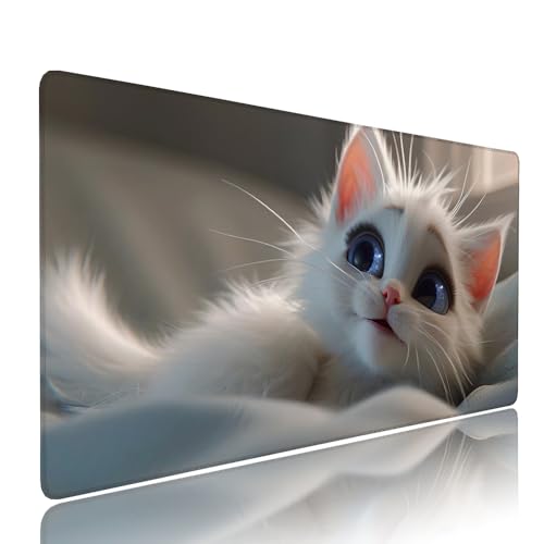 Weiß Katze Schreibtischunterlage Mousepad xxl Gaming Mauspad Büro Zubehör Klein Mouse Pad Pc Desk Mat Groß,Anti-Rutsch Gummibasis Vernähte Kanten 1000x500x3mm Schreibtisch Schutz, für Home Office d-39 Weiß Katze Schreibtischunterlage Mousepad xxl Gaming Mauspad Büro Zubehör Klein Mouse Pad Pc Desk Mat Groß,Anti-Rutsch Gummibasis Vernähte Kanten 1000x500x3mm Schreibtisch Schutz, für Home Office d-39 von Liutuedy