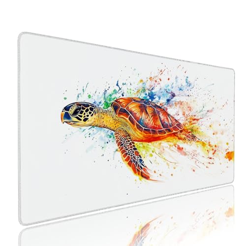 Weiß Meeresschildkröten Schreibtischunterlage Mousepad XXL Gaming Mauspad Büro Zubehör Klein Mouse Pad Pc Desk Mat,WassXerdicht Anti-Rutsch Gummibasis Vernähte Kanten 800x300x3mm für Home Office d-14 von Liutuedy