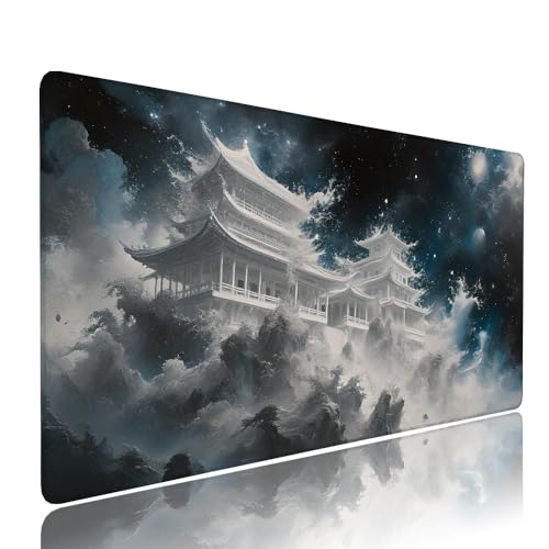 Weiß Palast Schreibtischunterlage Mousepad XXL Gaming Mauspad Büro Zubehör Klein Mouse Pad Pc Desk Mat Groß, WassXerdicht Anti-Rutsch Gummibasis Vernähte Kanten 1400x600x3mm für Home Office d-12 von Liutuedy