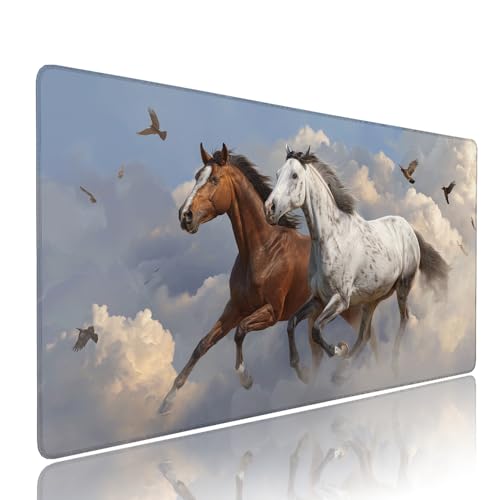Weiß Pferd Schreibtischunterlage Mousepad xxl Gaming Mauspad Büro Zubehör Klein Mouse Pad Pc Desk Mat Groß,Anti-Rutsch Gummibasis Vernähte Kanten 1400x600x3mm Schreibtisch Schutz, für Home Office d-34 von Liutuedy