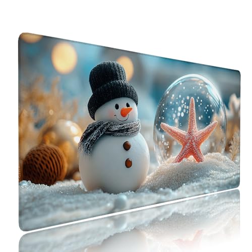 Weiß Schneemann Schreibtischunterlage Mousepad XXL Gaming Mauspad Büro Zubehör Klein Mouse Pad Pc Desk Mat Groß, WassXerdicht Anti-Rutsch Gummibasis Vernähte Kanten 1400x600x3mm für Home Office d-70 von Liutuedy