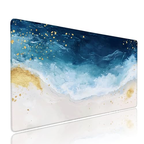Weiß Strand Schreibtischunterlage Mousepad XXL Gaming Mauspad Büro Zubehör Klein Mouse Pad Pc Desk Mat Groß, WassXerdicht Anti-Rutsch Gummibasis Vernähte Kanten 1400x600x3mm für Home Office d-15 von Liutuedy