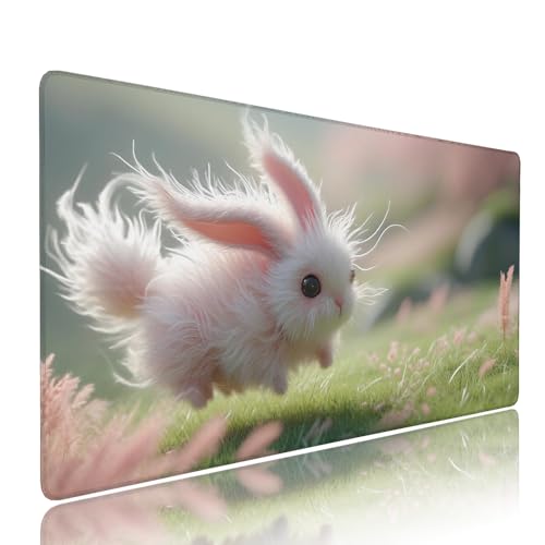 Weiß Tier Schreibtischunterlage Mousepad XXL Gaming Mauspad Büro Zubehör Klein Mouse Pad Pc Desk Mat Groß, Anti-Rutsch Gummibasis Vernähte Kanten 1400x600x3mm Schreibtisch Schutz, für Home Office d-9 von Liutuedy