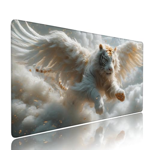 Weiß Tiger Schreibtischunterlage Mousepad xxl Gaming Mauspad Büro Zubehör Klein Mouse Pad Pc Desk Mat Groß,Anti-Rutsch Gummibasis Vernähte Kanten 1000x500x3mm Schreibtisch Schutz, für Home Office d-28 von Liutuedy