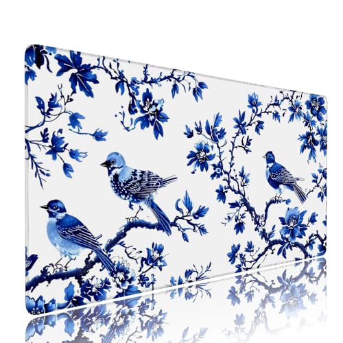 Weiß Vogel Schreibtischunterlage Mousepad xxl Gaming Mauspad Büro Zubehör Klein Mouse Pad Pc Desk Mat Groß,Anti-Rutsch Gummibasis Vernähte Kanten 1000x500x3mm Schreibtisch Schutz, für Home Office d-43 von Liutuedy