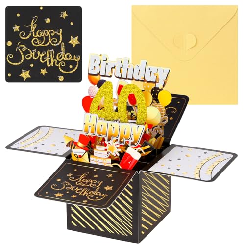 Livdouyu 40.Geburtstagskarte, 3D Pop Up Karte Geburtstag Pop Up Grußkarten Glückwünsche Geburtstagskarten mit Umschlag für Kinder Mama Frauen Männer Romantik Geschenk-Karte zum 40. Geburtstag von Livdouyu