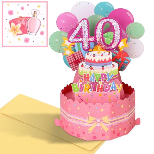 Livdouyu 40.Geburtstagskarte,3D Pop Up Karte Geburtstag Pop Up Grußkarten Glückwünsche Geburtstagskarten mit Umschlag für Kinder Mama Frauen Männer Romantik GeschenkKarte zum 40.Geburtstag von Livdouyu
